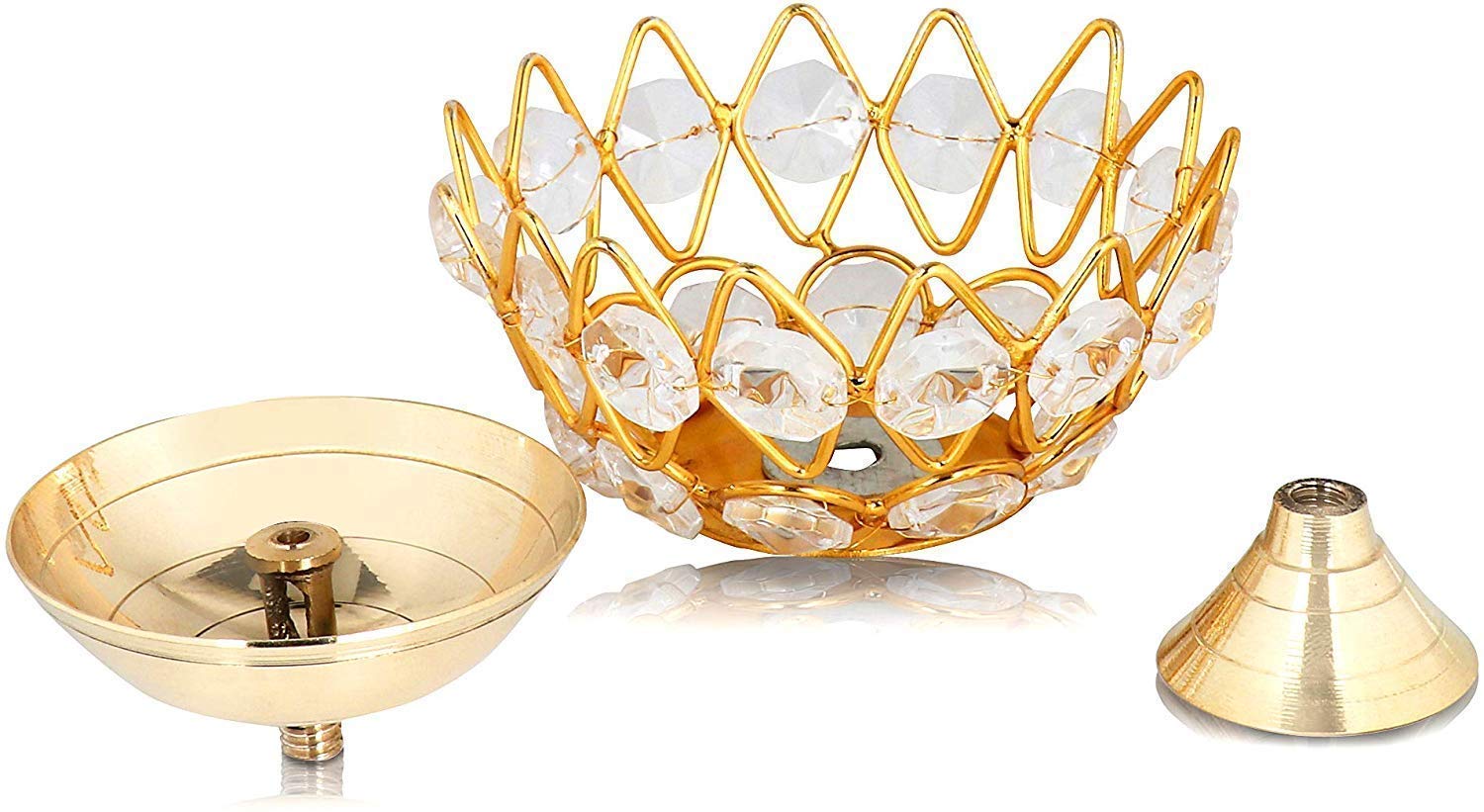 Collectible India Diwali Diya Crystal Round Akhand Diya for Puja Brass Small Kamal Deep Jyoti Oil Lamp for Home Temple Pooja Decor Gifts Pack of 4 – view 3