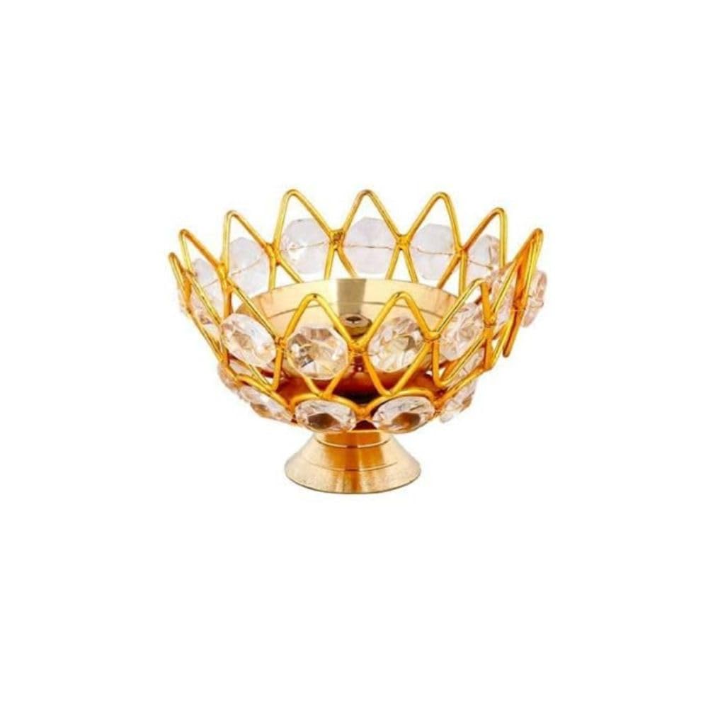 Collectible India Diwali Diya Crystal Round Akhand Diya for Puja Brass Small Kamal Deep Jyoti Oil Lamp for Home Temple Pooja Decor Gifts Pack of 4 – view 6