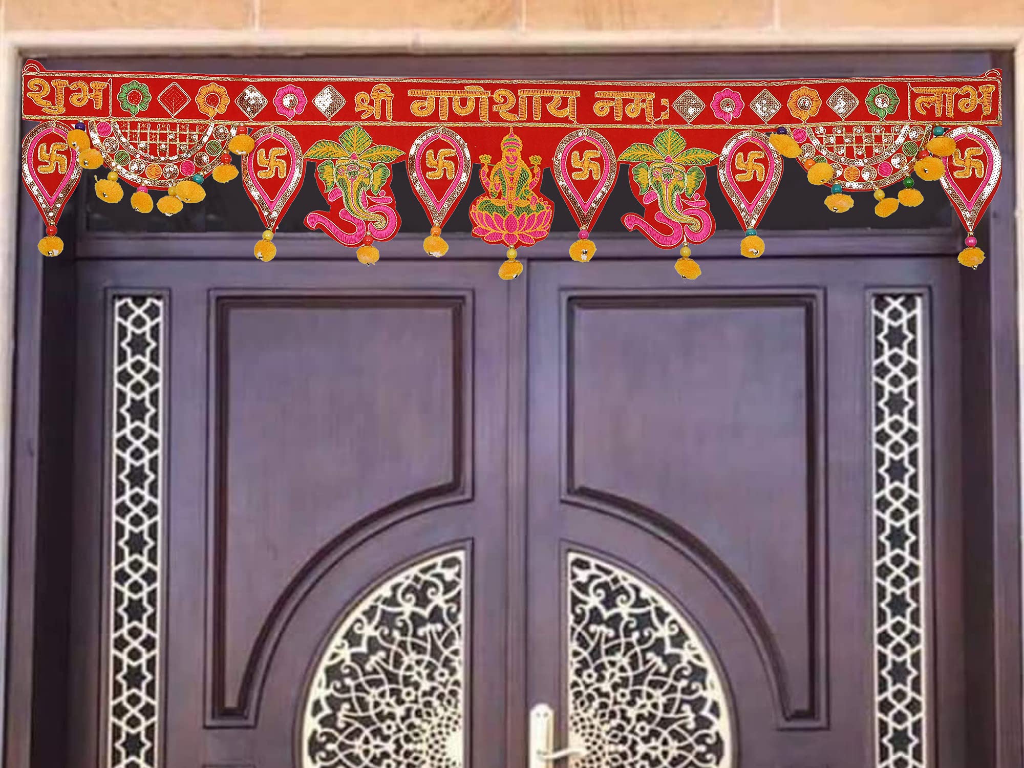 Torans for Entrance Door for Diwali Festival- Toran for Pooja Room - Bandarwal for Home Door-Lakshmi Ganesh toran Diwali Decoration Item Home Decor (35 x 7 Inches) – view 6