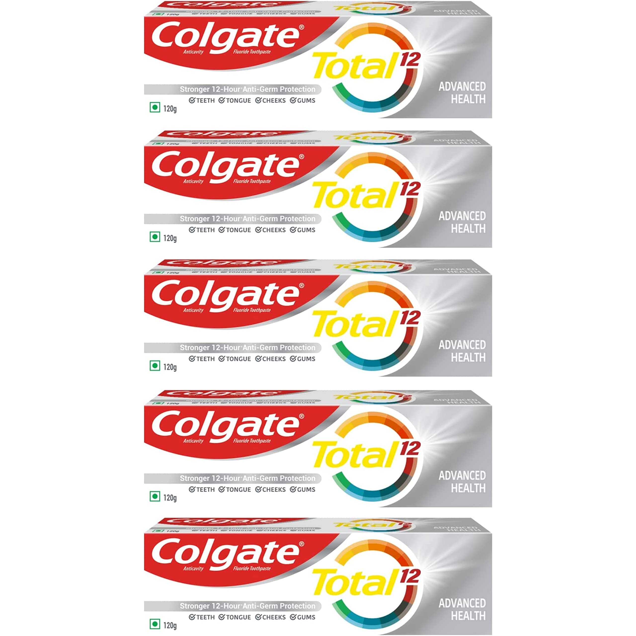 Colgate Total 12 toothpaste pack with five 120g tubes