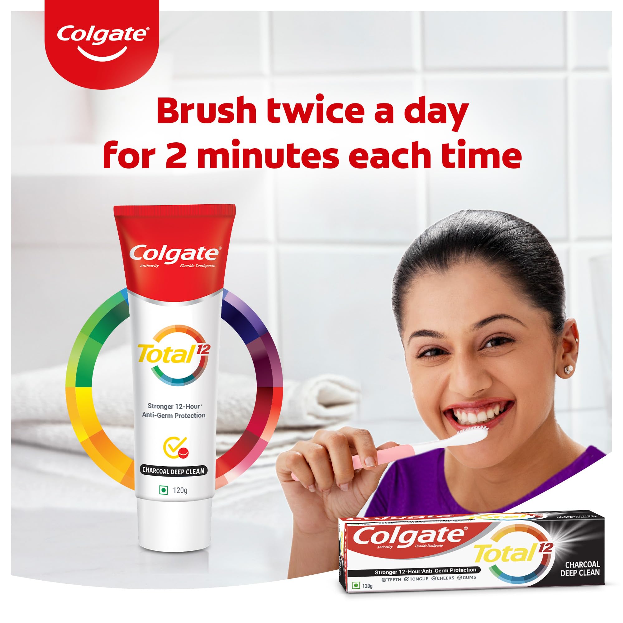 Colgate Total Whole Mouth Health, Antibacterial Toothpaste, 120gm x 4pcs (480gm) (Charcoal Deep Clean) (Pack of 4), World's No. 1* Germ-fighting Toothpaste – view 6
