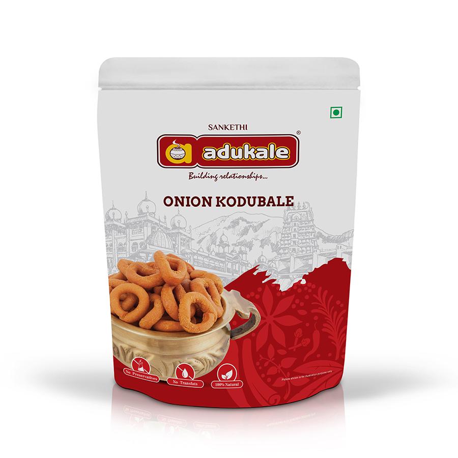 Front pack of Adukale Onion Kodubale savory snack