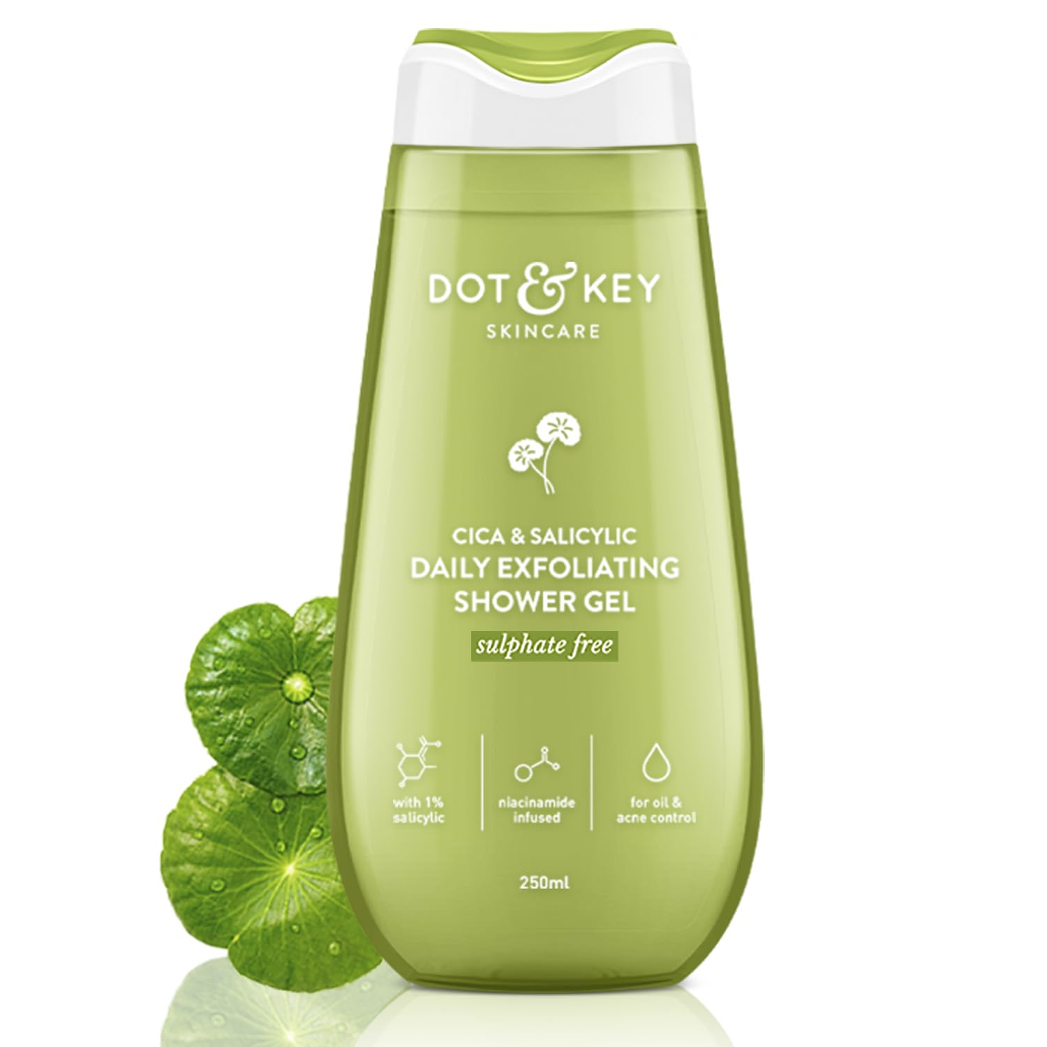 Green Dot and Key body wash bottle for acne control