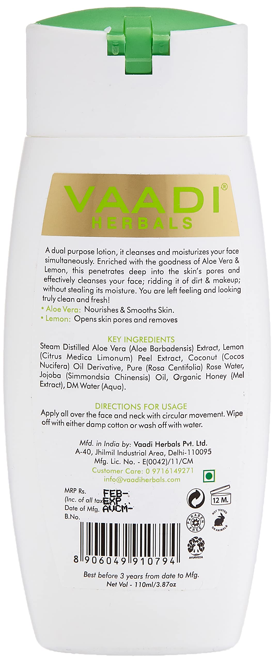 Vaadi Herbals Value Aloevera Deep Pore Cleansing Milk with Lemon Extract, 3 x 110ml – view 2