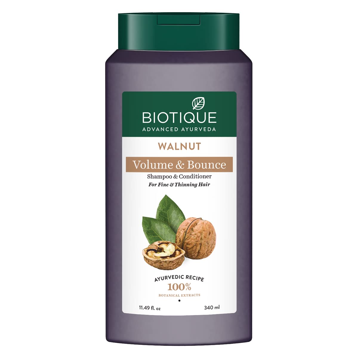 Biotique walnut volumizing shampoo bottle for fine and thinning hair