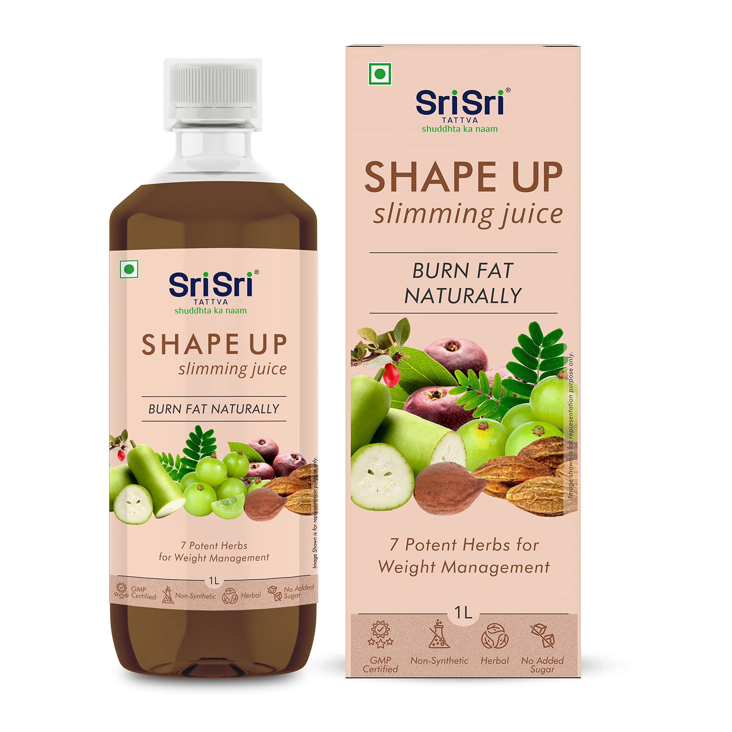 Front view of Sri Sri Tattva slimming juice bottle pack