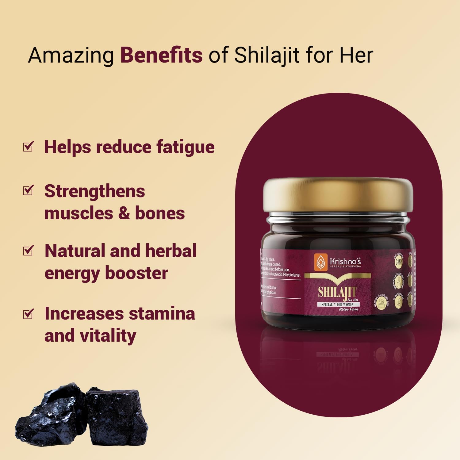 KRISHNA'S HERBAL & AYURVEDA 100% Pure Shilajit Resin for Women's, Boost Performance, Energy, Stamina, Endurance, Strength & Overall Wellbeing - 20 gm (Pack of 1) – view 2