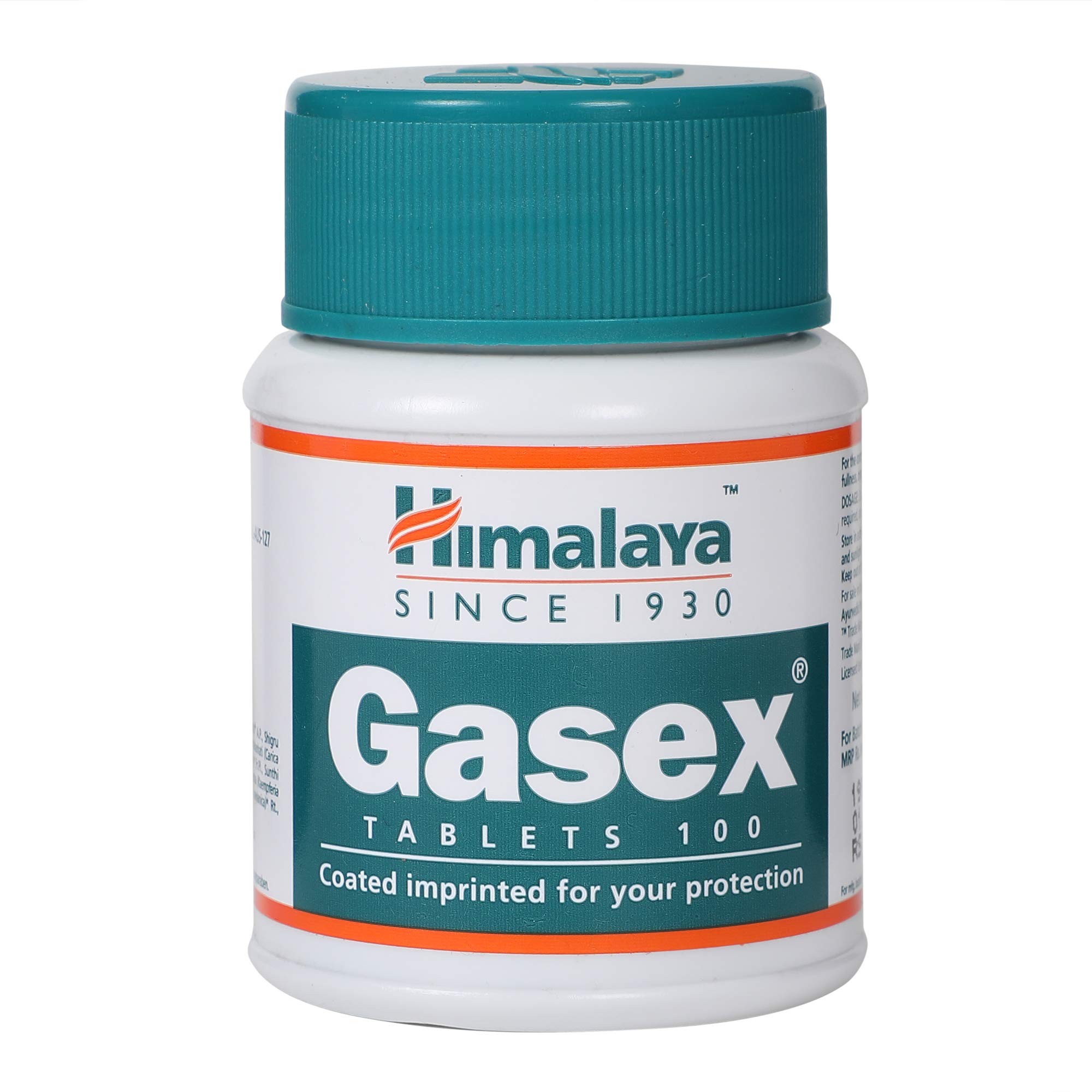 Gasex tablet bottle front view with 100-count pack