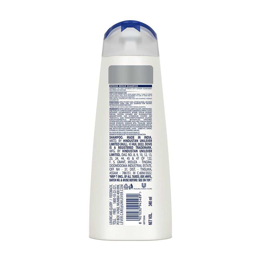Dove Intense Repair, Shampoo, 340ml, for Dry & Frizzy Hair, with Fiber actives , to Smoothen and Strengthen Dry & Frizzy Hair, Deep Nourishment to Damaged Hair – view 2