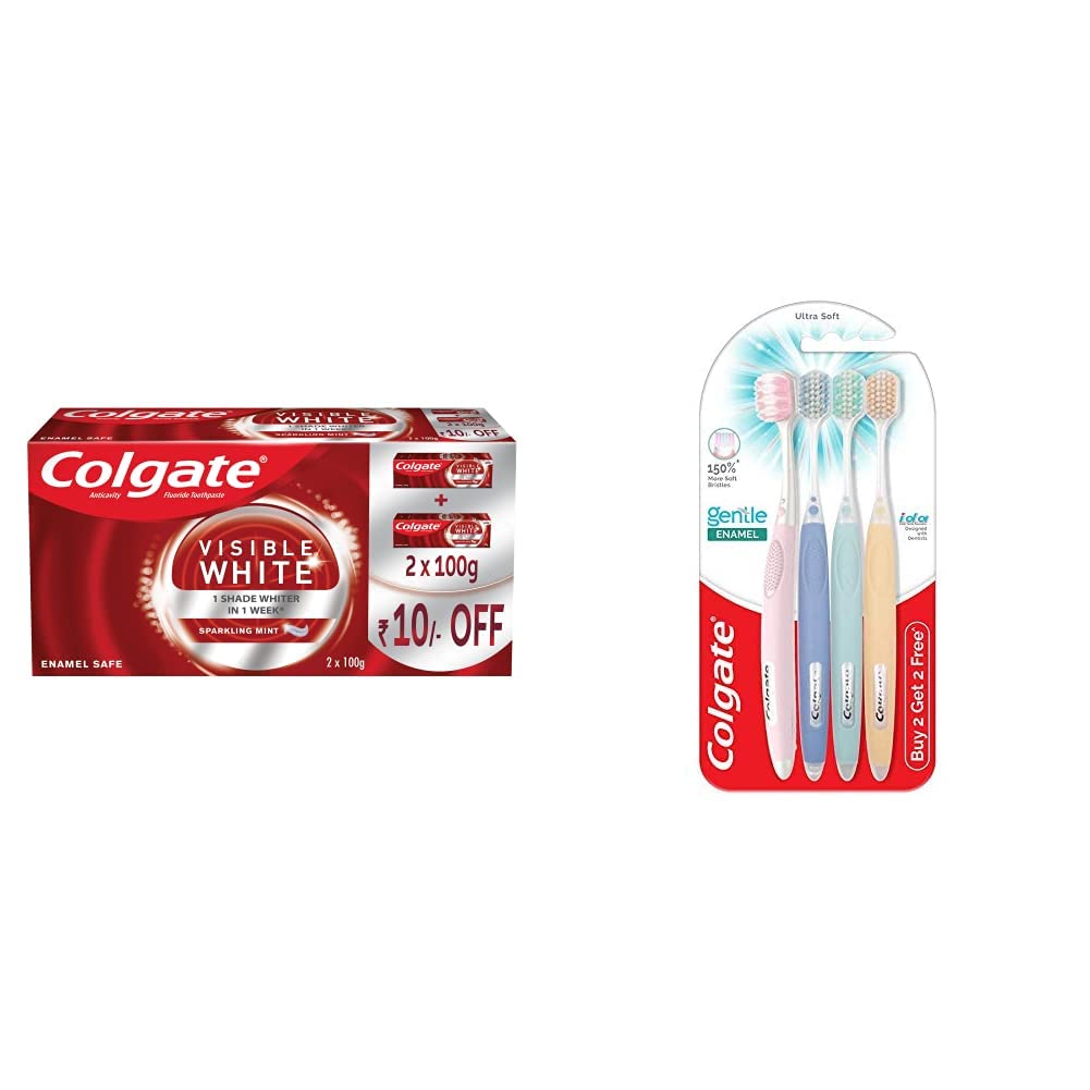 Colgate whitening toothpaste bundle with four ultra soft toothbrushes