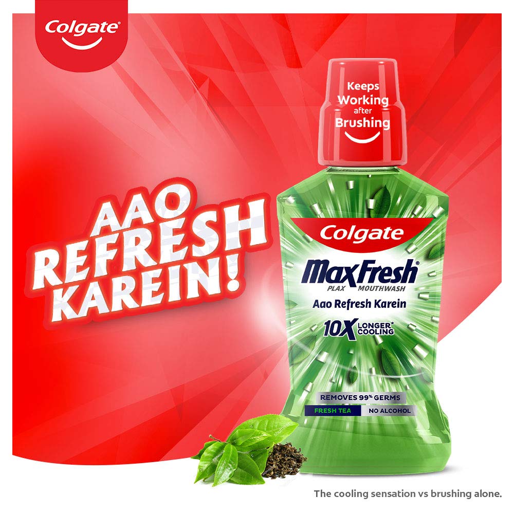 Colgate Maxfresh Plax Antibacterial Mouthwash, 99% Germ Removal, 24/7 Fresh Breath - 1000ml (Pack of 250ml X4), (Fresh Tea) – view 2