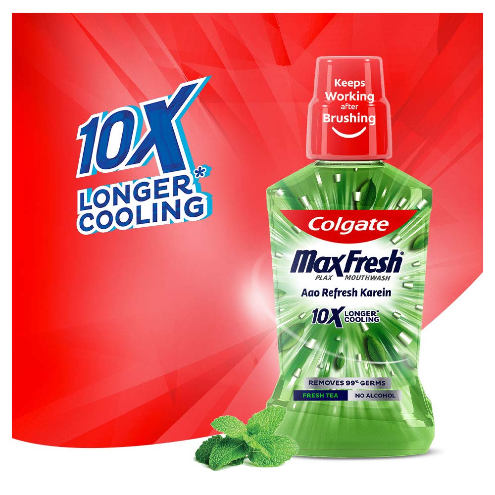 Colgate Maxfresh Plax Antibacterial Mouthwash, 99% Germ Removal, 24/7 Fresh Breath - 1000ml (Pack of 250ml X4), (Fresh Tea) – view 3