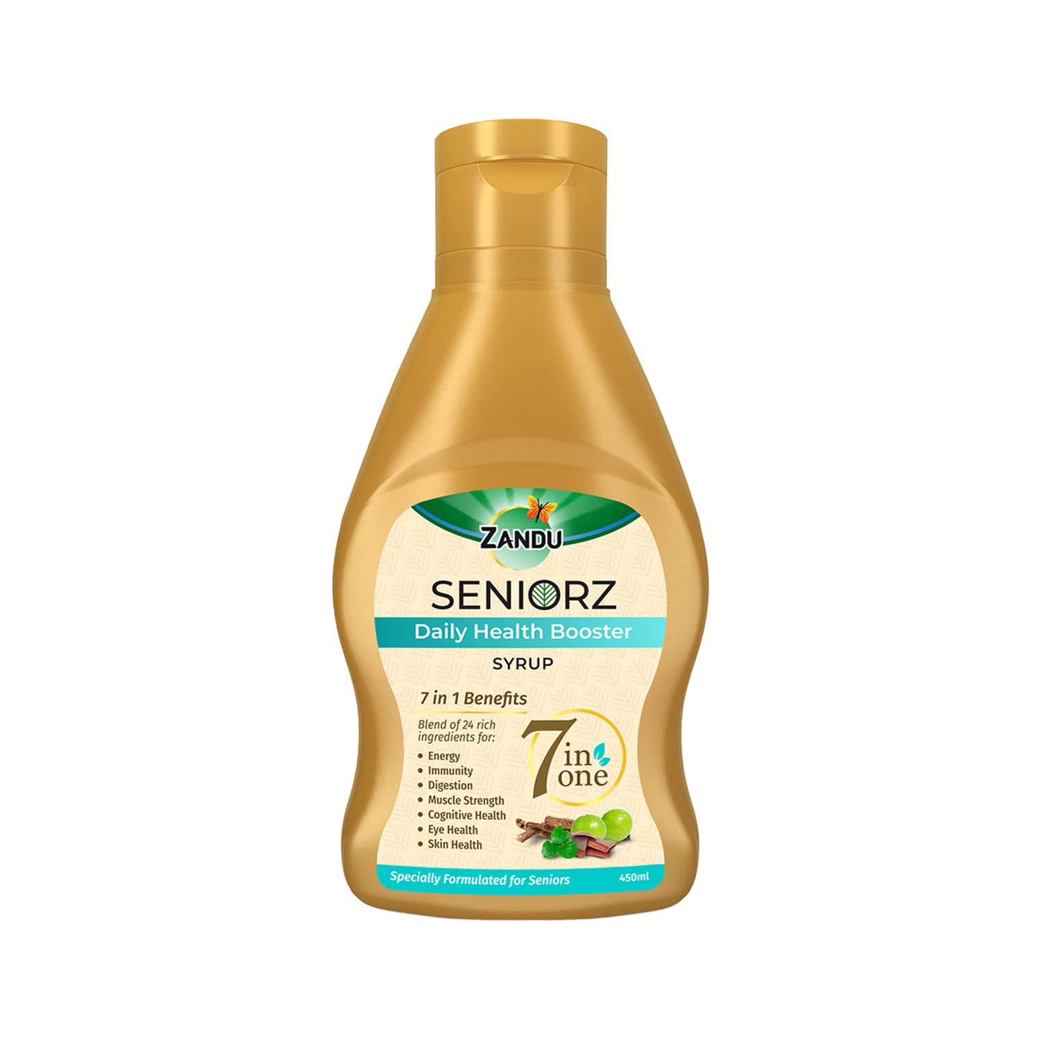 Zandu Seniorz Daily Health Booster Syrup 450 ml bottle packshot
