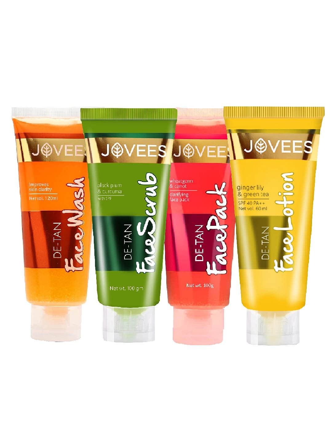 Jovees de-tan skincare set with face wash scrub pack and lotion