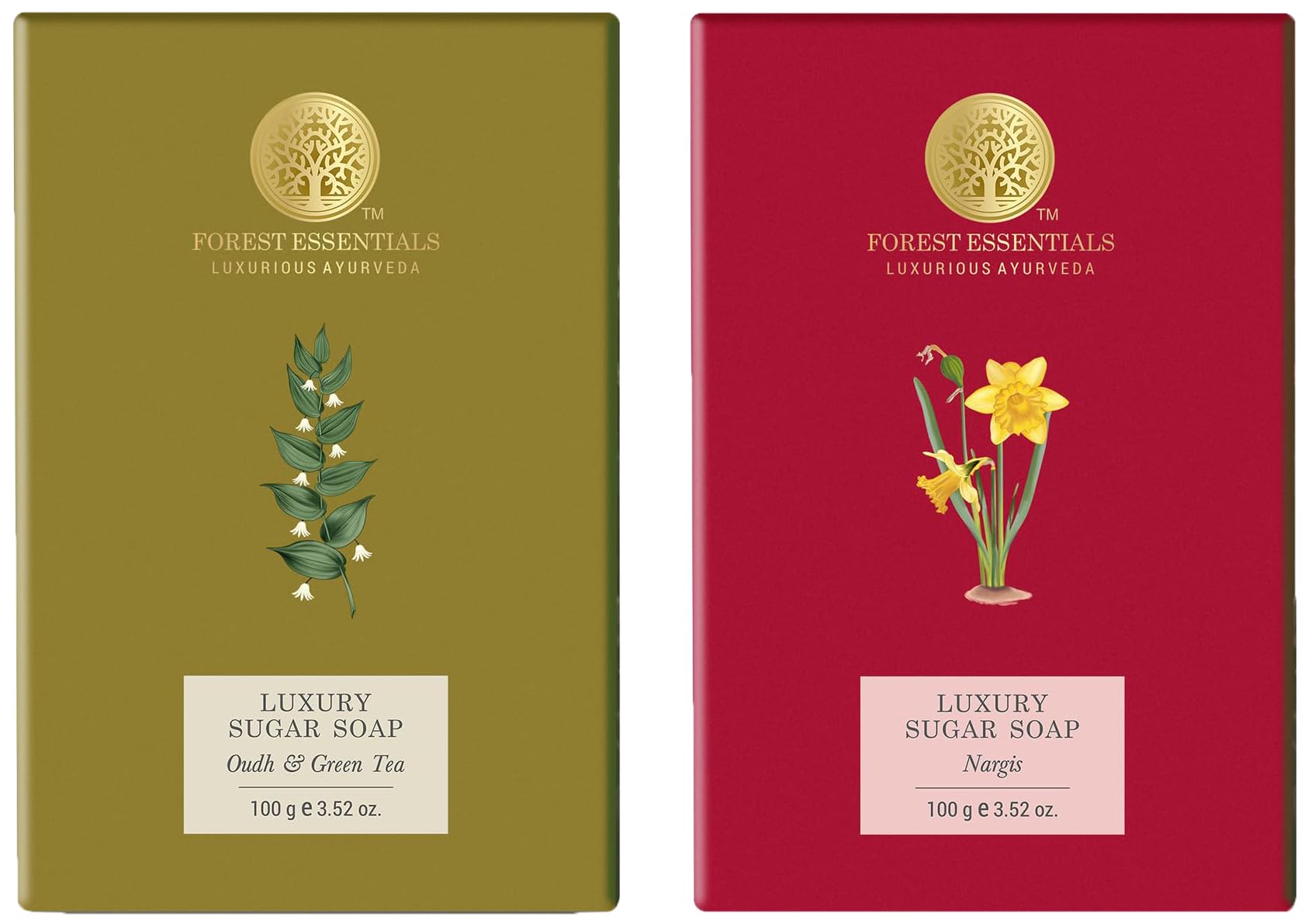 Forest Essentials Nargis and Oudh Green Tea soap combo