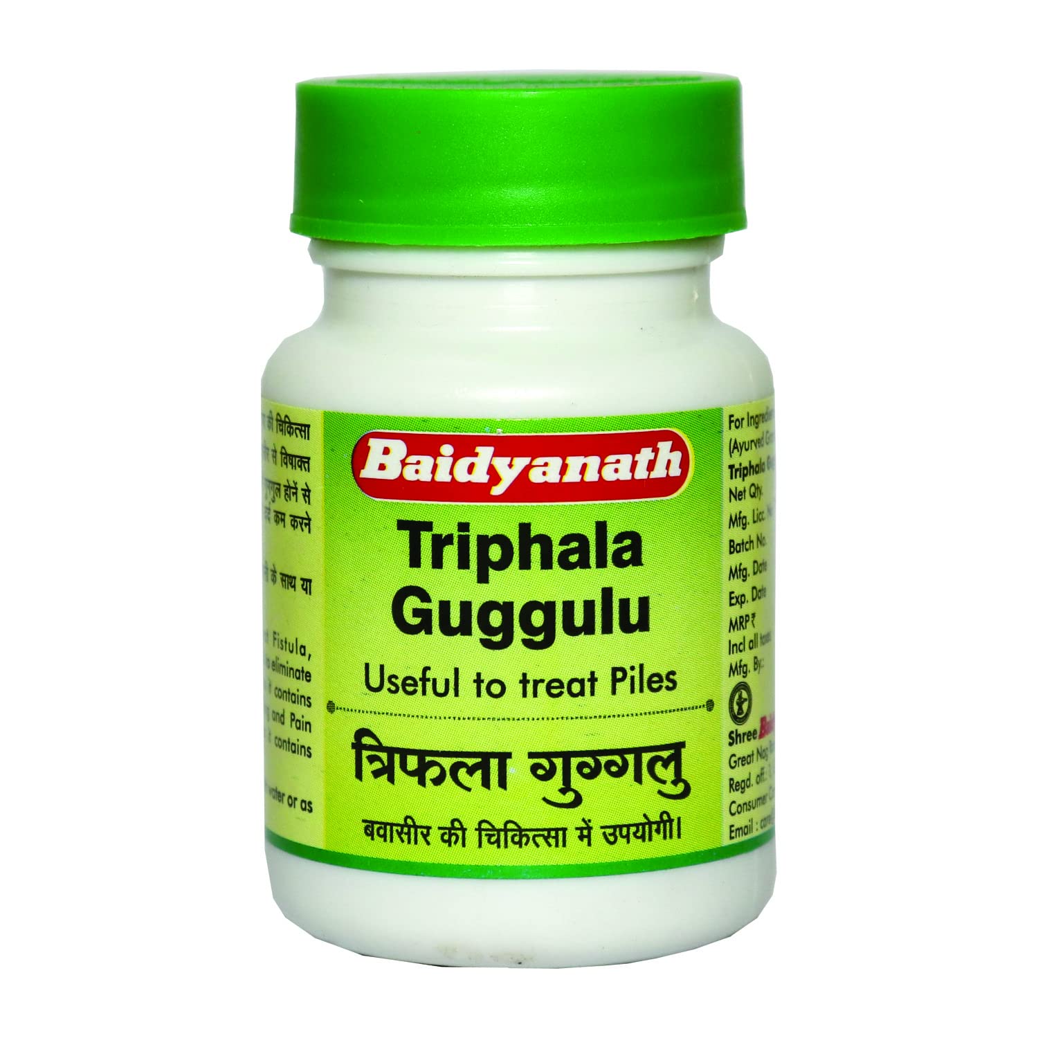 Front pack of Baidyanath Triphala Guggulu tablets, 80 tablets x 5