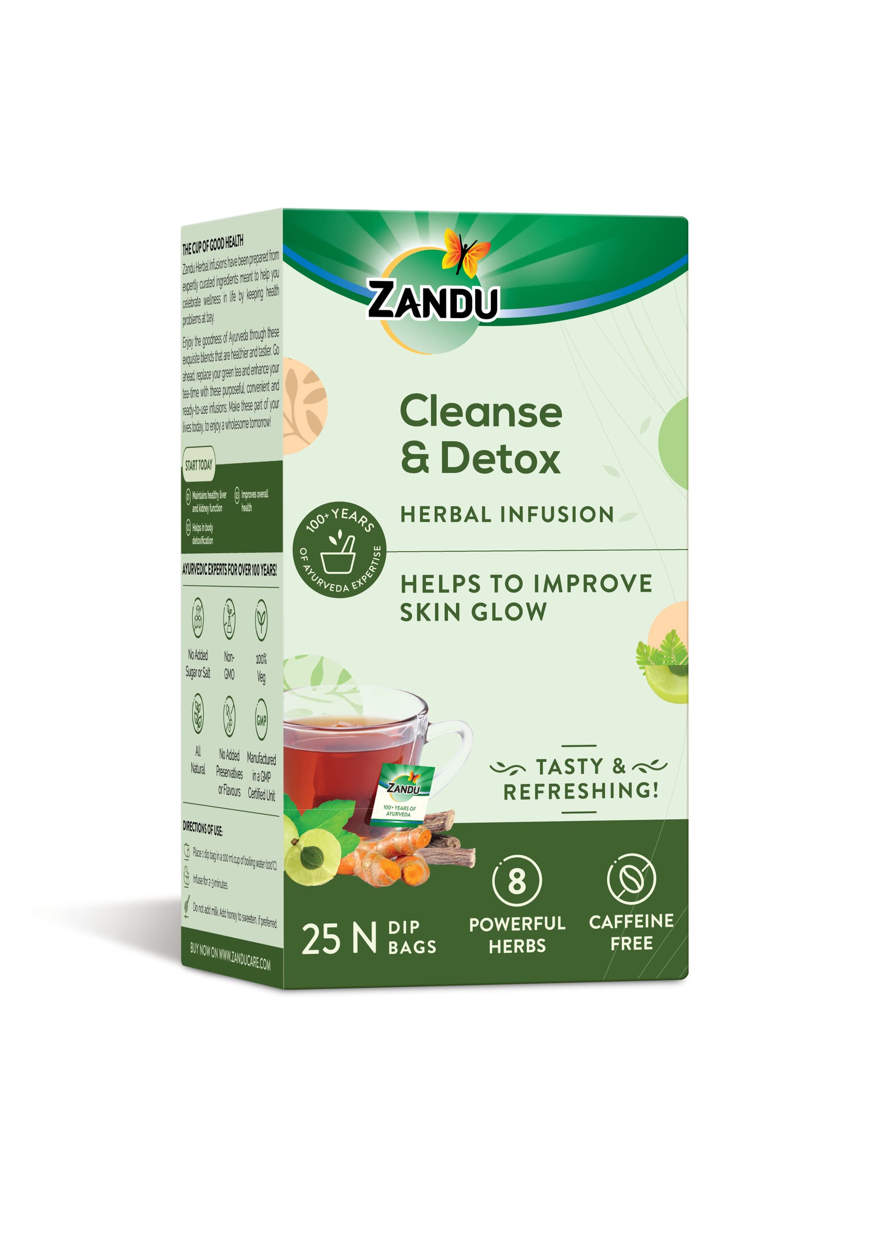 Zandu Cleanse & Detox tea bags box with 25 bags
