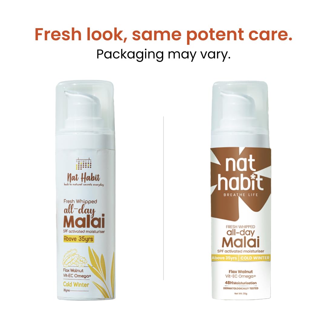 Nat Habit All Day Face Cream, Fresh Whipped Flax Walnut Face Malai With Vitamins E, C & Omega+ For Cold Winter Weather Face Moisturization for upto 48H Deep Winter Moisture (Ages 35+) - 30g – view 2