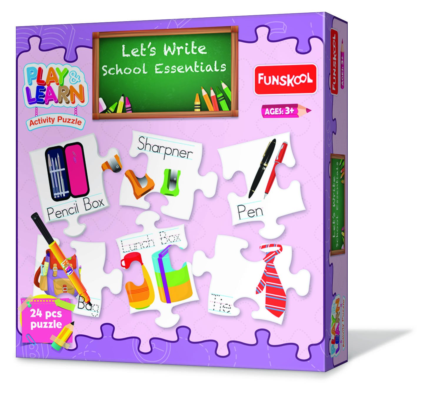 Multicolor kids learning puzzle for school essentials and writing practice