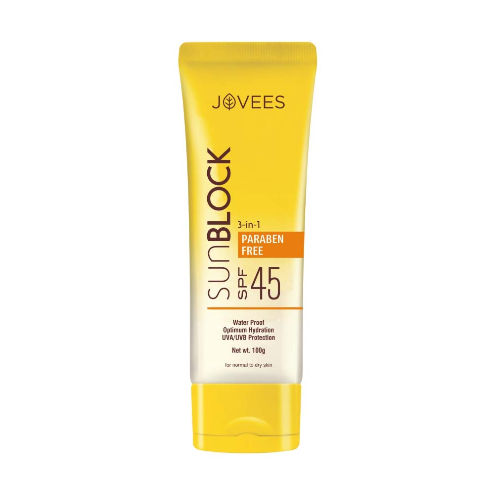 Waterproof Jovees SPF 45 sunscreen for face and neck