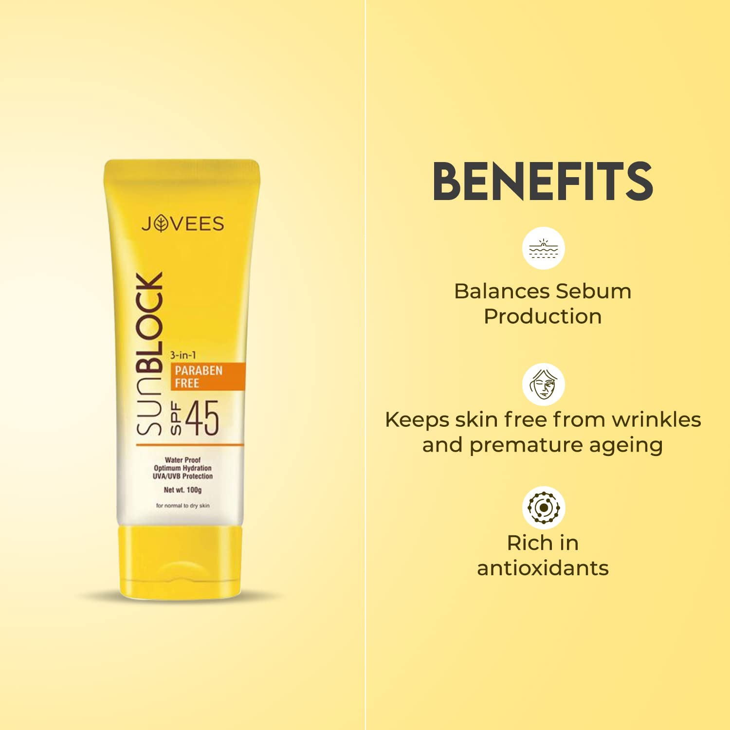 Jovees Herbal Ajneer & Carrot Sun Block Sunscreen SPF 45, 100g – view 5