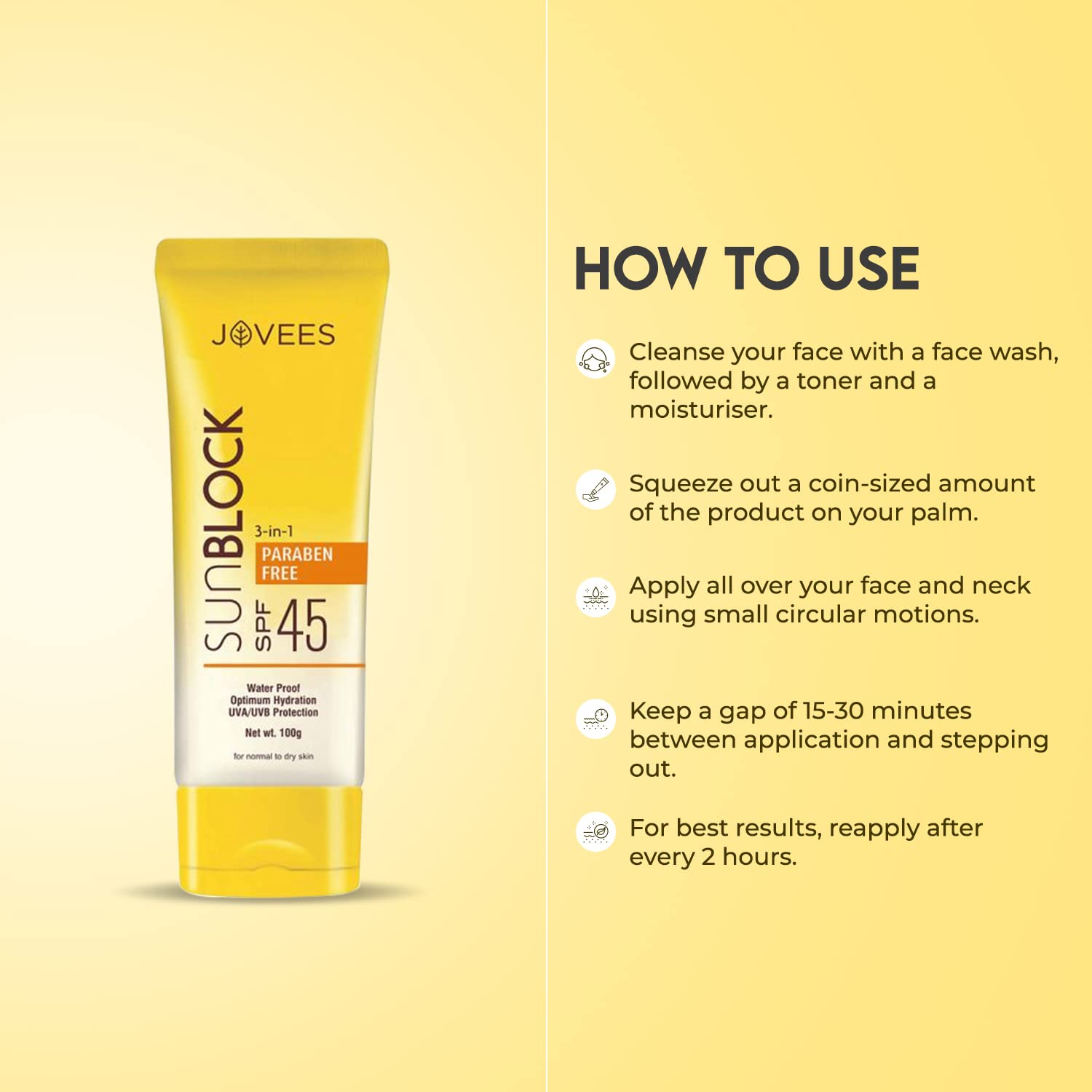 Jovees Herbal Ajneer & Carrot Sun Block Sunscreen SPF 45, 100g – view 6