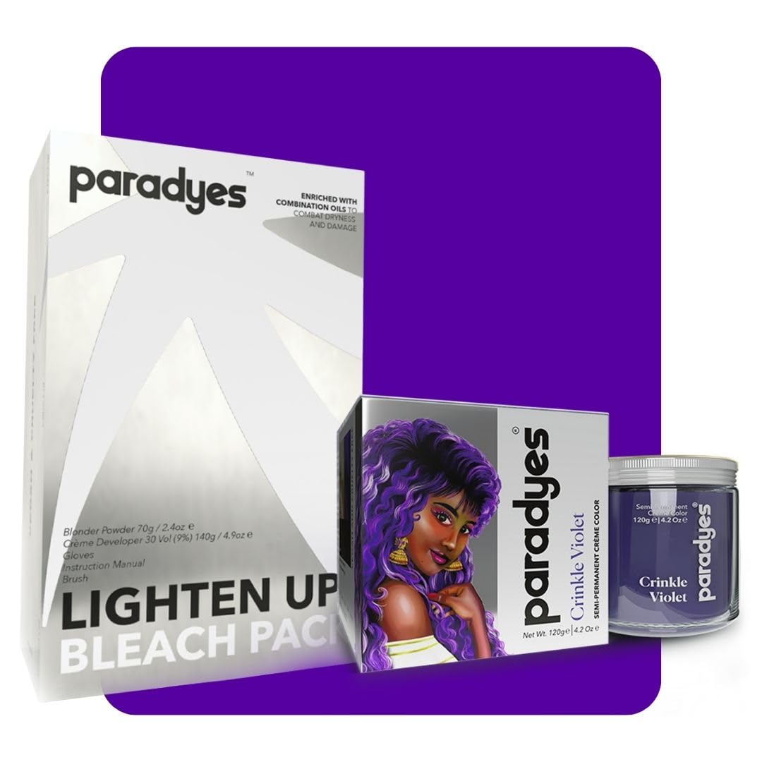 Paradyes semi-permanent Crinkle Violet colour and Lighten Up bleach pack