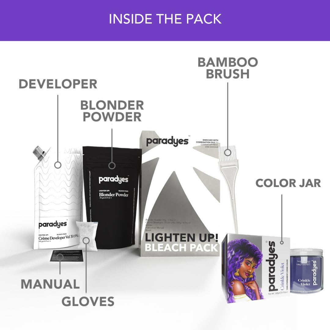 Paradyes Semi-permanent Crinkle Violet DIY Conditioner Based Hair Colour 120 gm and Lighten Up! Bleach Pack 30 Vol. for all Hair Types – view 3