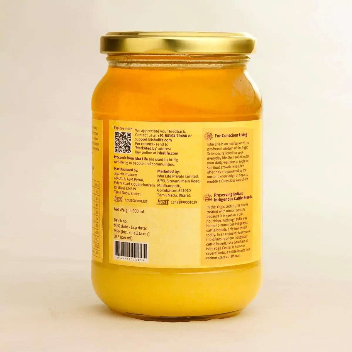 Isha Life Pure A2 Desi Cow Ghee 500ml – view 2