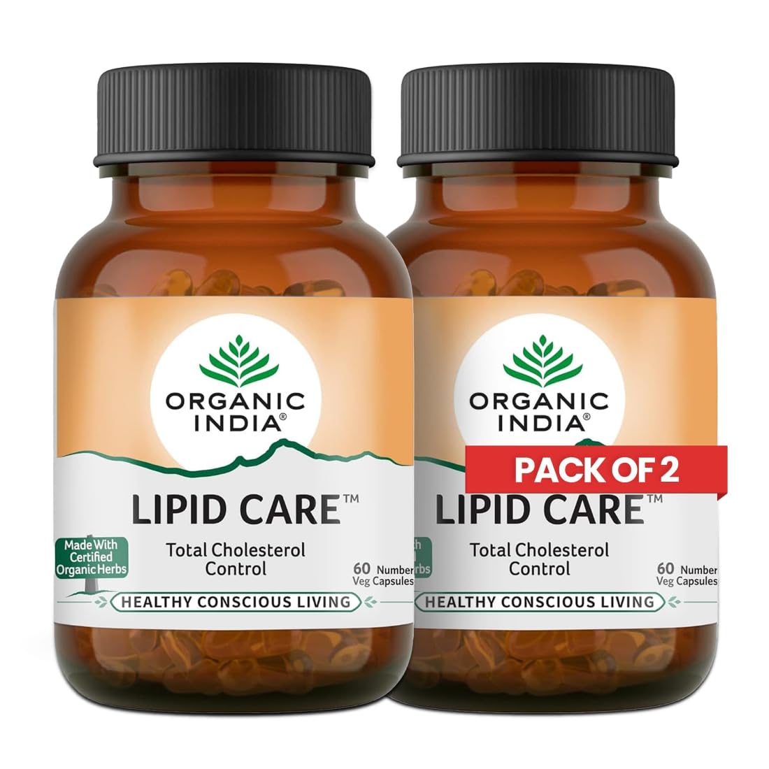 Organic India Lipid Care vegetarian capsules in two-bottle pack