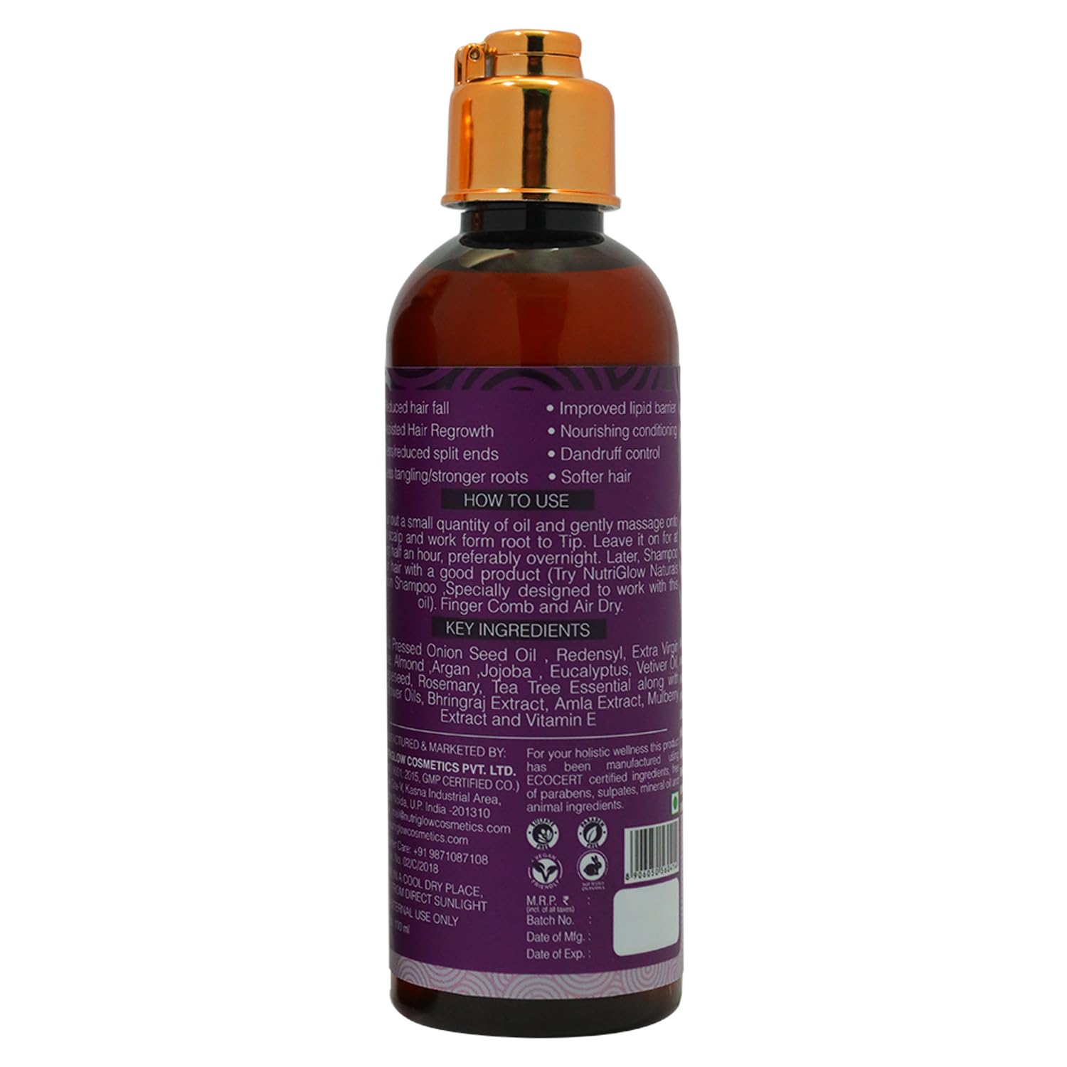 NutriGlow NATURAL'S Onion Hair Oil With Red Onion Seed Oil For Hair Growth, Hair Fall Control, Dandruff Free Hair, Fall Hair Oil, 100ml – view 2