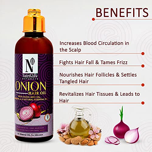 NutriGlow NATURAL'S Onion Hair Oil With Red Onion Seed Oil For Hair Growth, Hair Fall Control, Dandruff Free Hair, Fall Hair Oil, 100ml – view 4