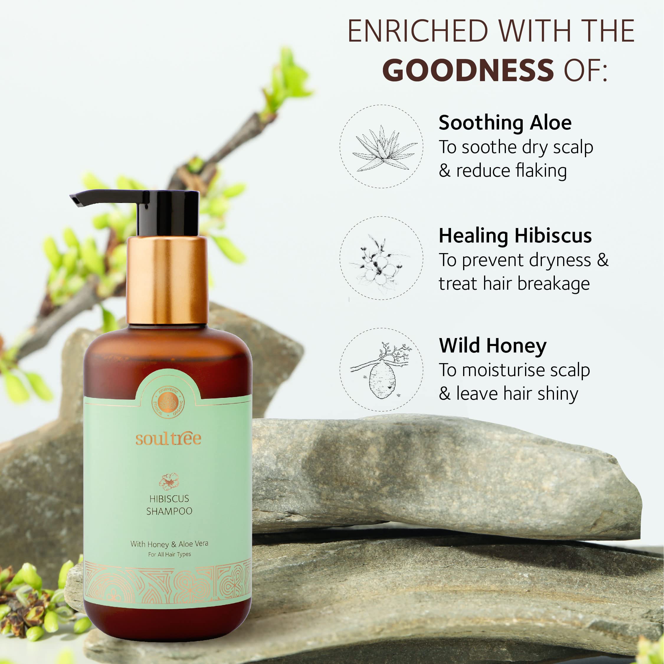 SoulTree Hibiscus Shampoo with Honey & Aloe Vera - Prevents Dryness & Hair Breakage, Cleanses & Hydrates at the same time, SLS/SLES Free - All Hair Types, 250 ml – view 2