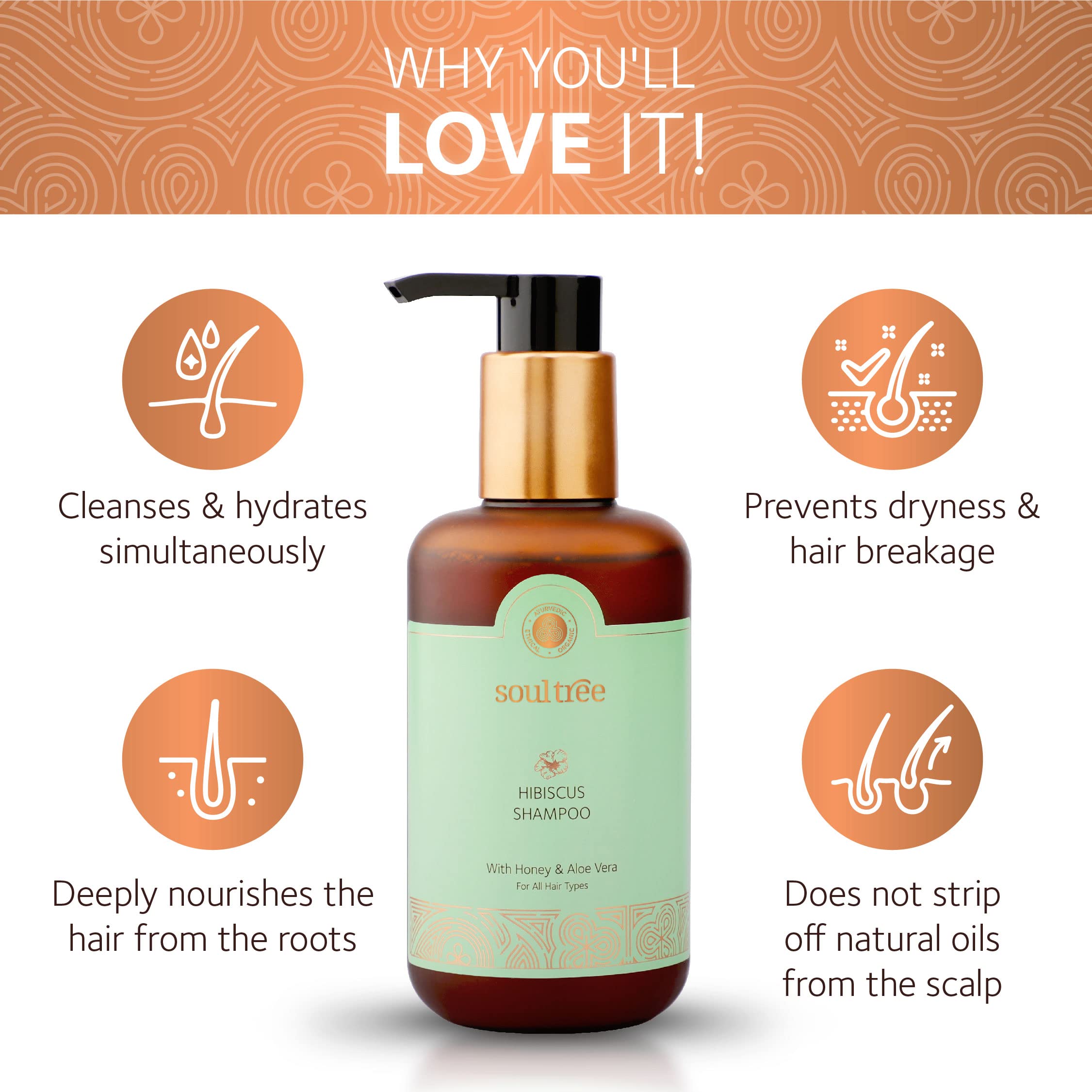SoulTree Hibiscus Shampoo with Honey & Aloe Vera - Prevents Dryness & Hair Breakage, Cleanses & Hydrates at the same time, SLS/SLES Free - All Hair Types, 250 ml – view 3