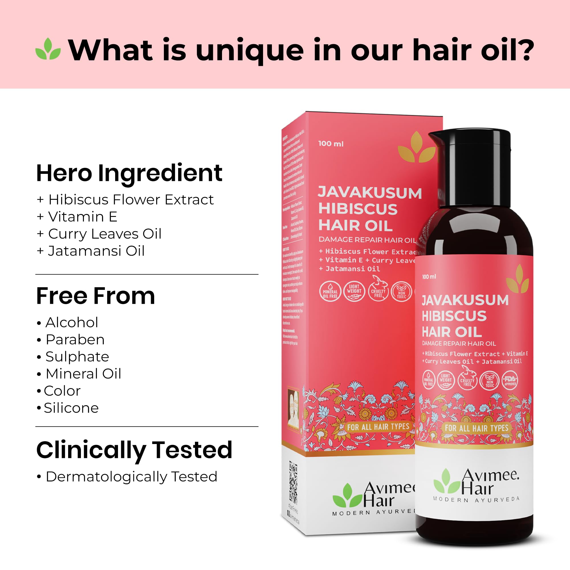 Avimee Herbal Javakusum Hibiscus Hair Oil – view 3