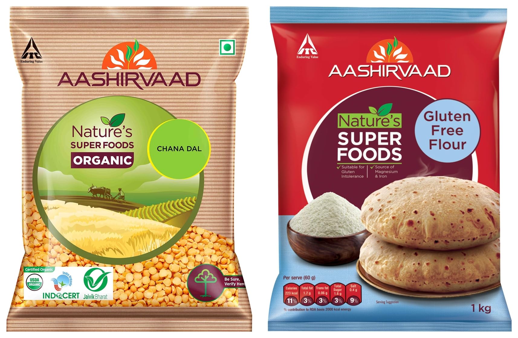 Aashirvaad Nature's Super Foods Organic Chana Dal Pouch, 1 kg & Aashirvaad Nature