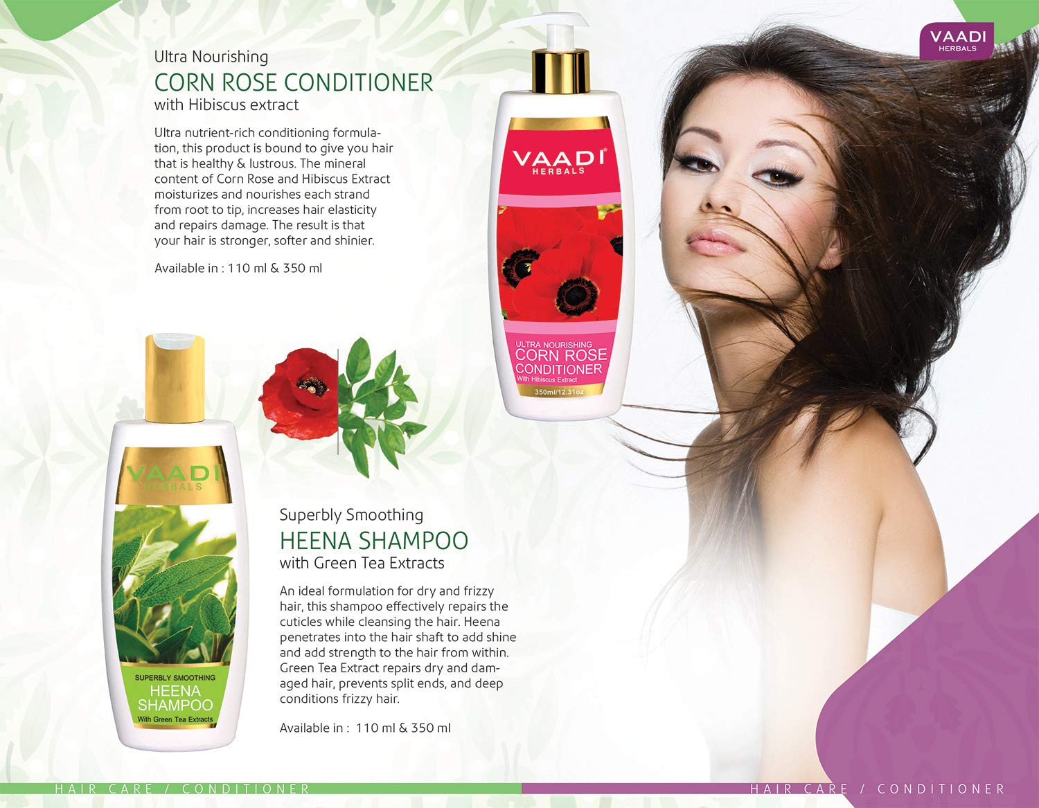 Vaadi Herbals Superbly Smoothing Heena Shampoo, 350ml with Corn Rose Conditioner, 350ml – view 3