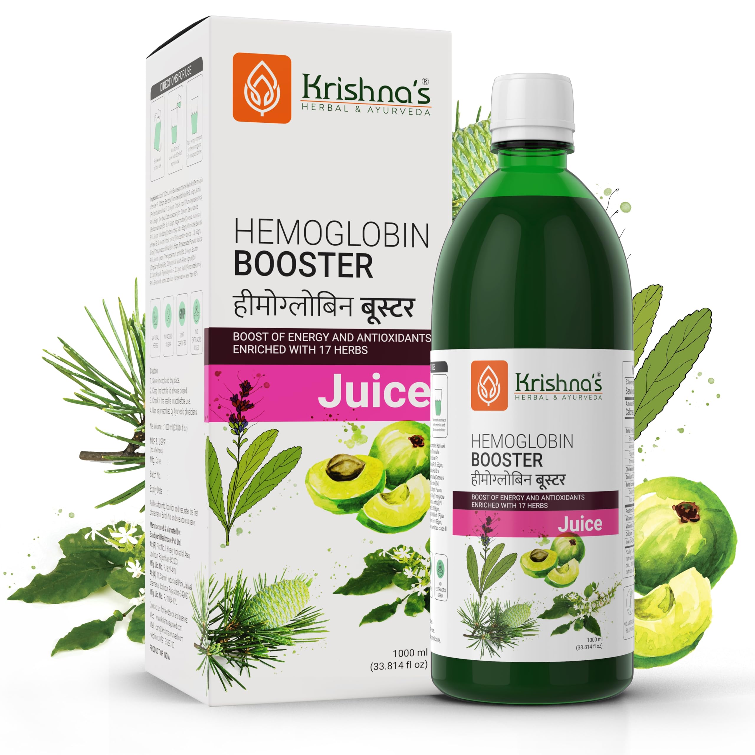 Amla flavored herbal hemoglobin booster juice bottle for adults