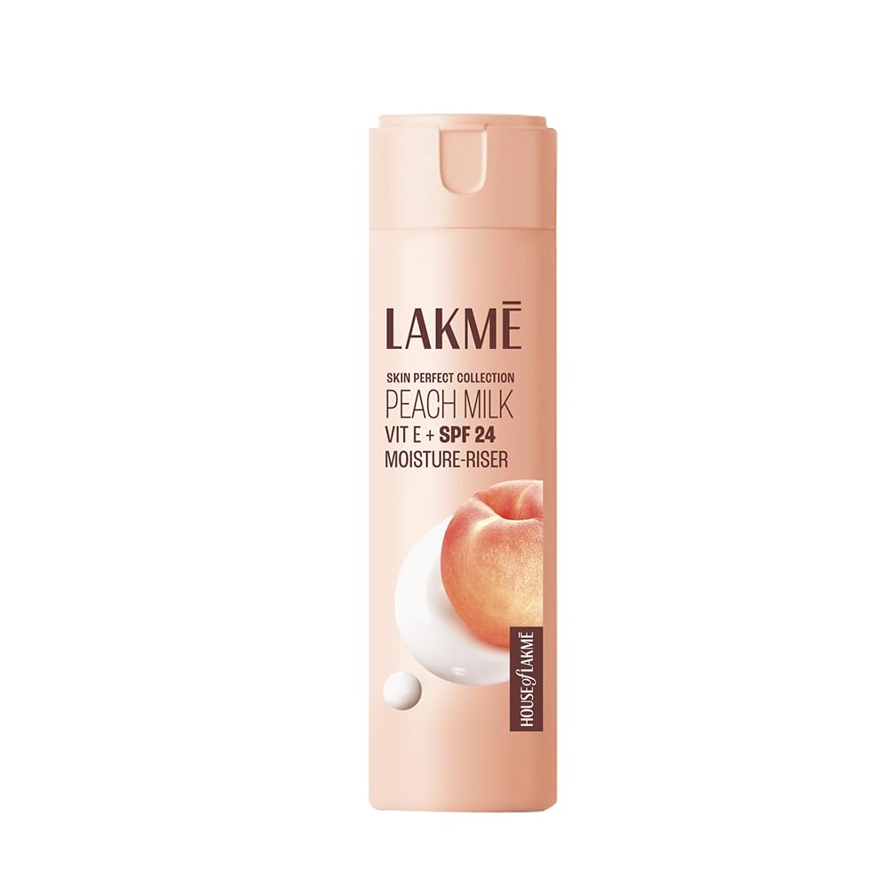 Lakmé Peach Milk moisturiser lotion bottle with peach skincare finish
