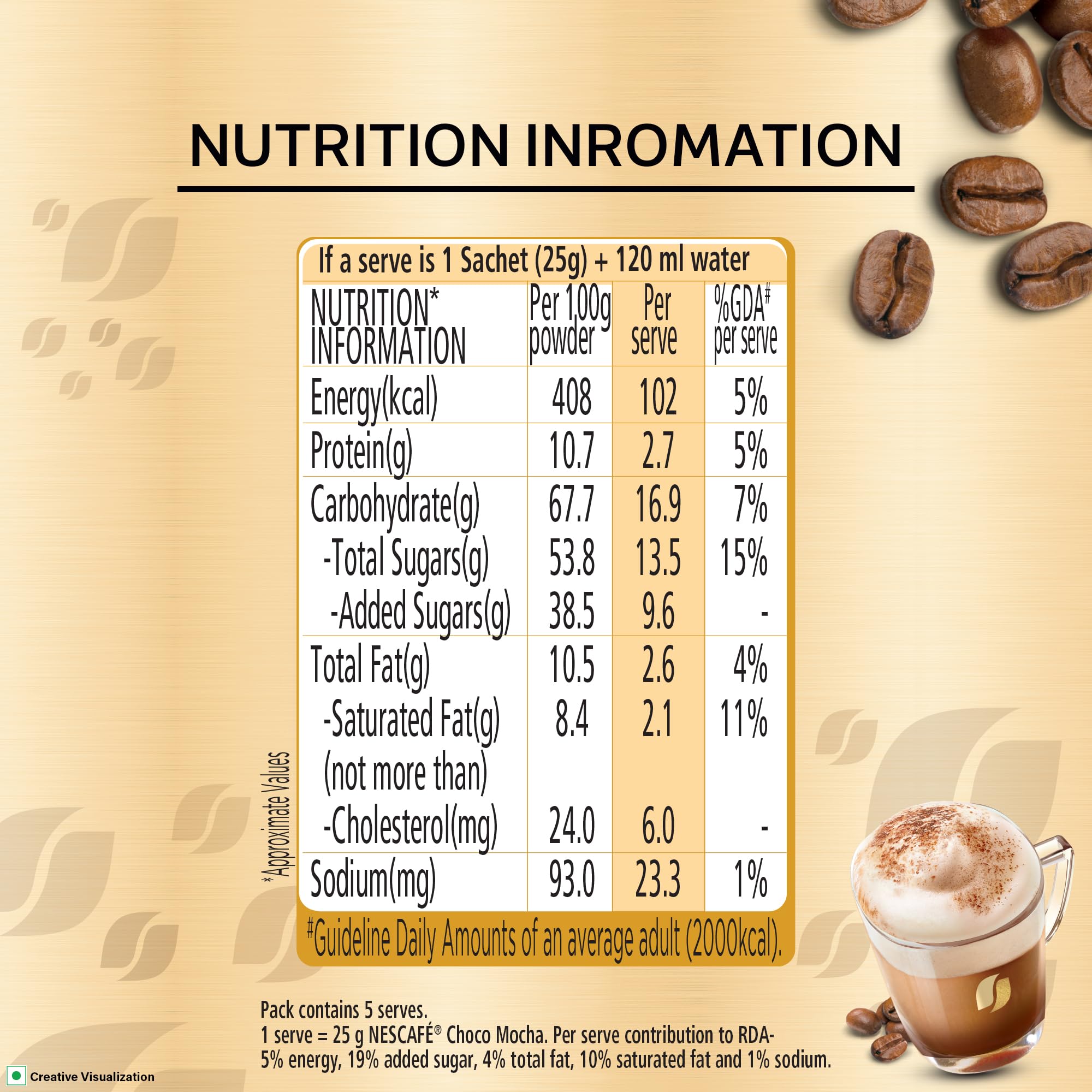 NESCAFE Gold Choco Mocha Instant Coffee Premix, 125g (5 Sachets, 25g each) – view 4