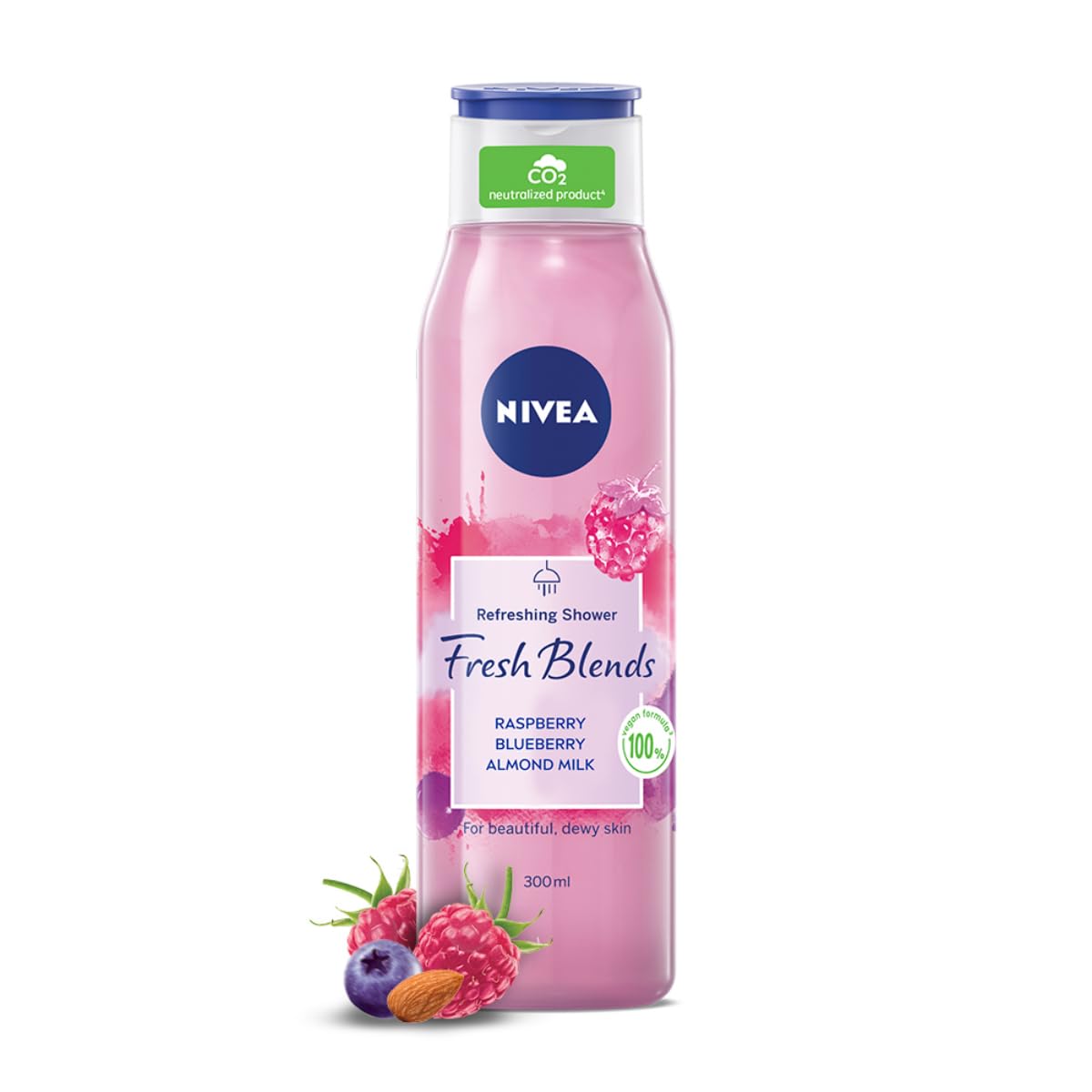 Nivea raspberry vegan body wash with blueberry and almond milk