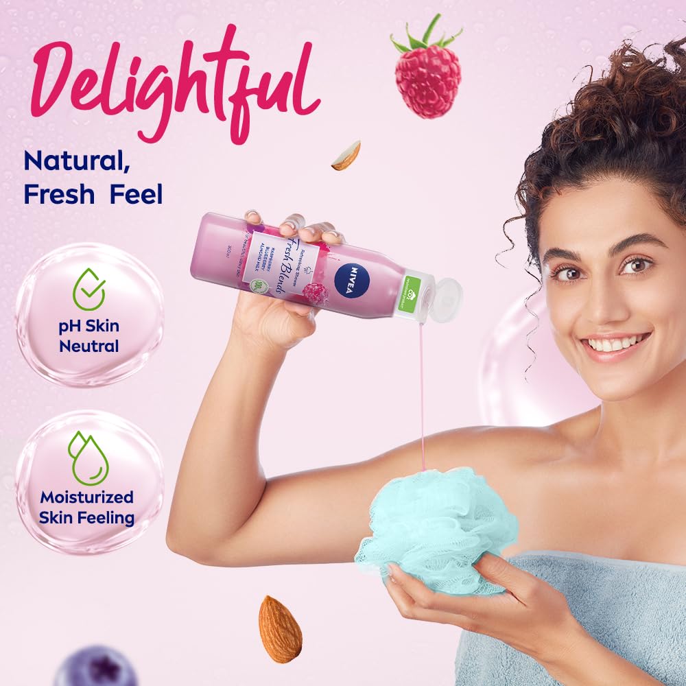 Nivea Fresh Blends Raspberry with Natural Fruit Extracts, Vegan Body wash, Fruity Shower Gel for Women with Blueberry and Almond Milk, 300ml – view 4