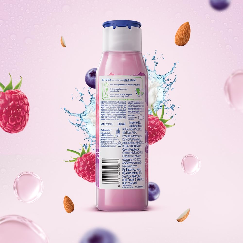 Nivea Fresh Blends Raspberry with Natural Fruit Extracts, Vegan Body wash, Fruity Shower Gel for Women with Blueberry and Almond Milk, 300ml – view 8