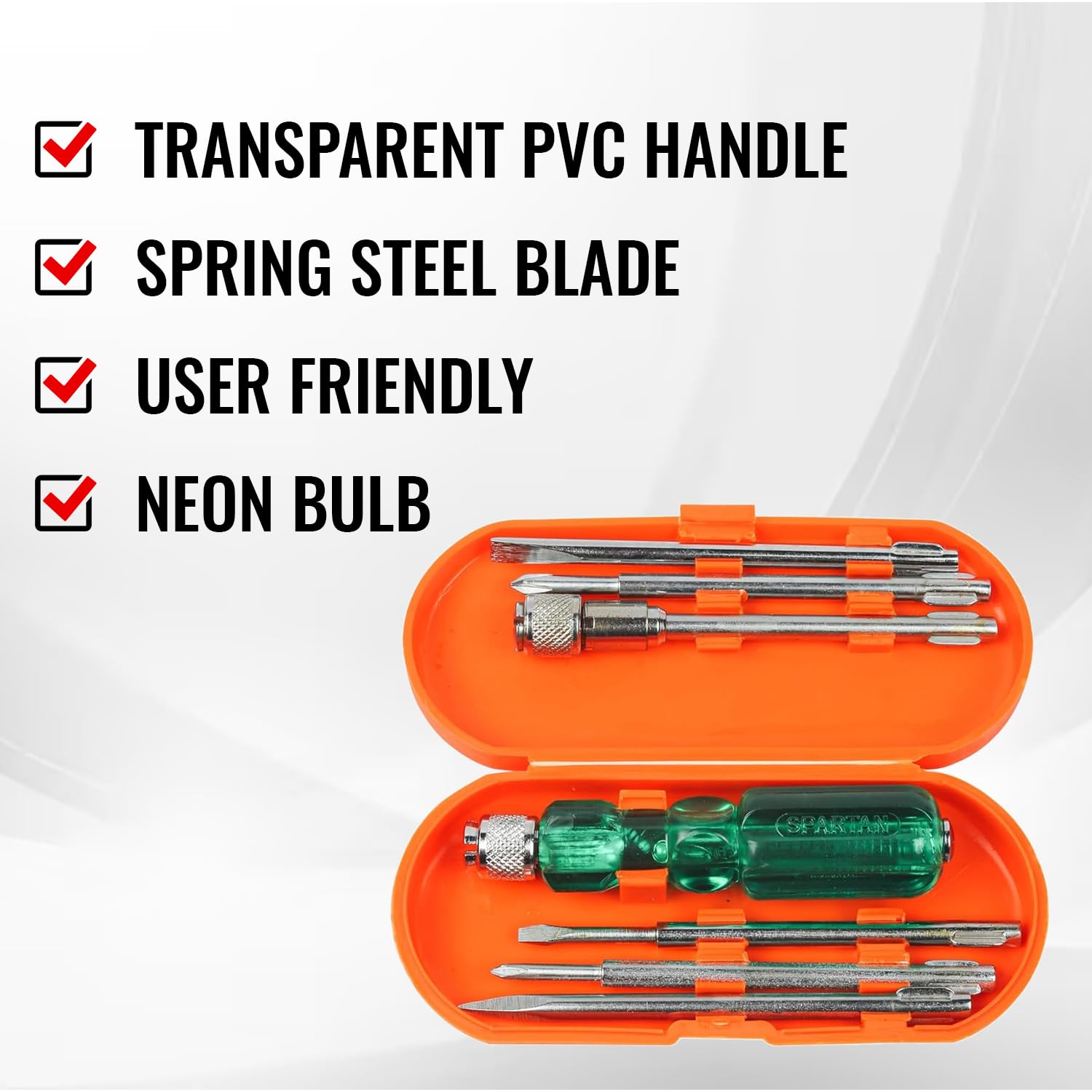 Spartan BS-02-Pro 6-in-1 Pc Screw Driver Kit With Neon Bulb Screwdriver Kit/Screwdriver Set, 2 Flat Blades, 2 Phillips Head, 1 Round Poker Bar, Extension Rod – view 8