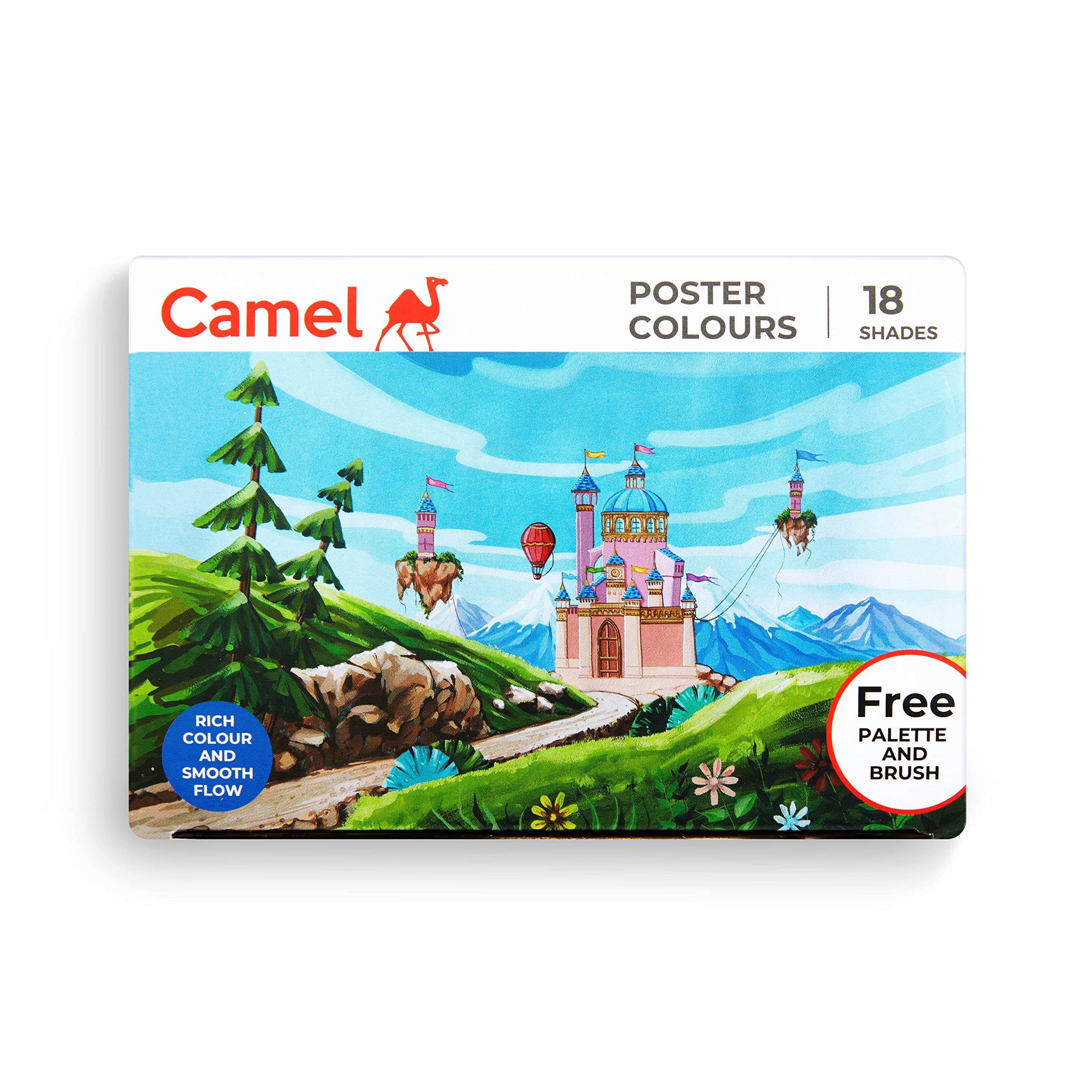 Camel multicolor liquid poster paint bottles with palette and brush