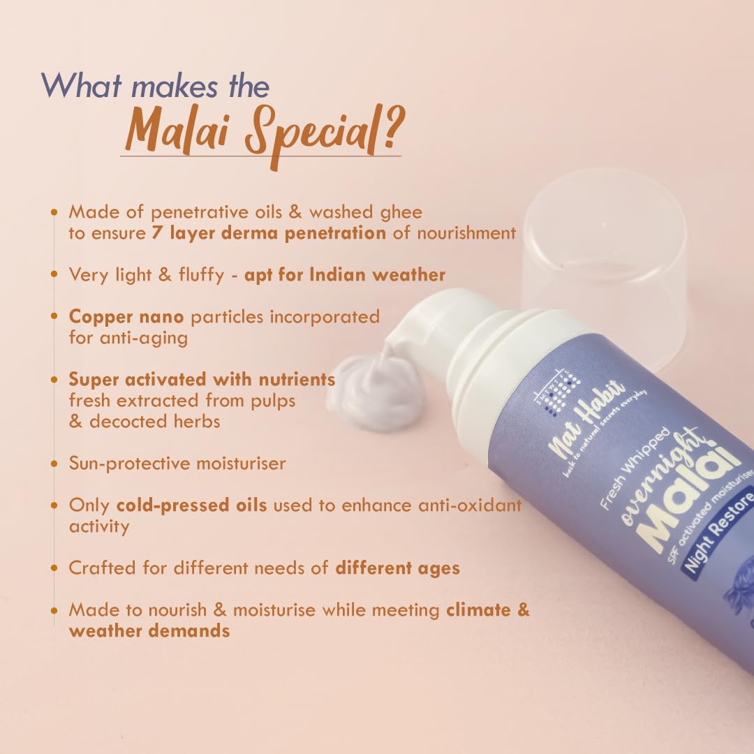 Nat Habit Coco Mogra Night Face Malai Cream, Ayurvedic Anti-Aging Formula with Vitamin E Enriched Cocoa for Radiant Skin and Restoration Overnight-30 gm – view 6