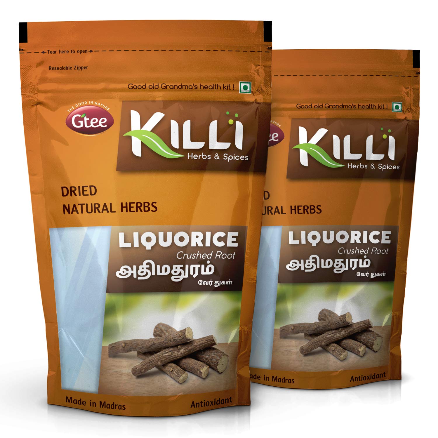 KILLI Adhimadhuram mulethi root crushed 100 g pack of 2
