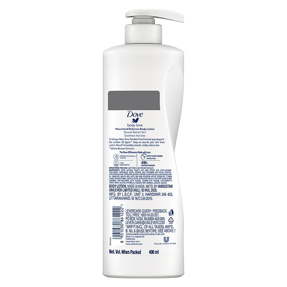 Dove Body Love, Nourished Radiance Body Lotion, 400 ml, for Soft Radiant Skin, 48hrs Long-Lasting Moisturization, Plant Based, Paraben-Free – view 2