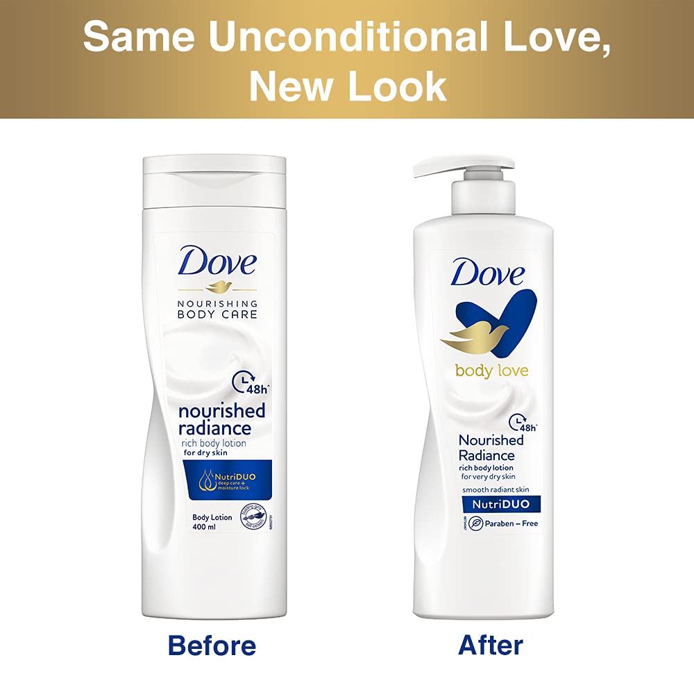 Dove Body Love, Nourished Radiance Body Lotion, 400 ml, for Soft Radiant Skin, 48hrs Long-Lasting Moisturization, Plant Based, Paraben-Free – view 6