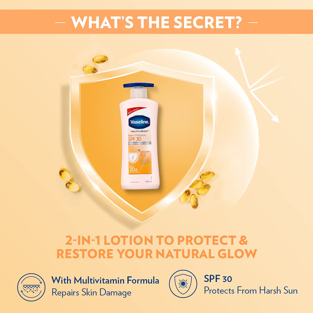 Vaseline Healthy Bright, Sun + Pollution Protection Daily Moisturizer, 400ml, for Glowing Skin, 2-in-1 Body Lotion with SPF 30, Fast Absorbing and Non-sticky, for Dry Skin, for Men & Women – view 4